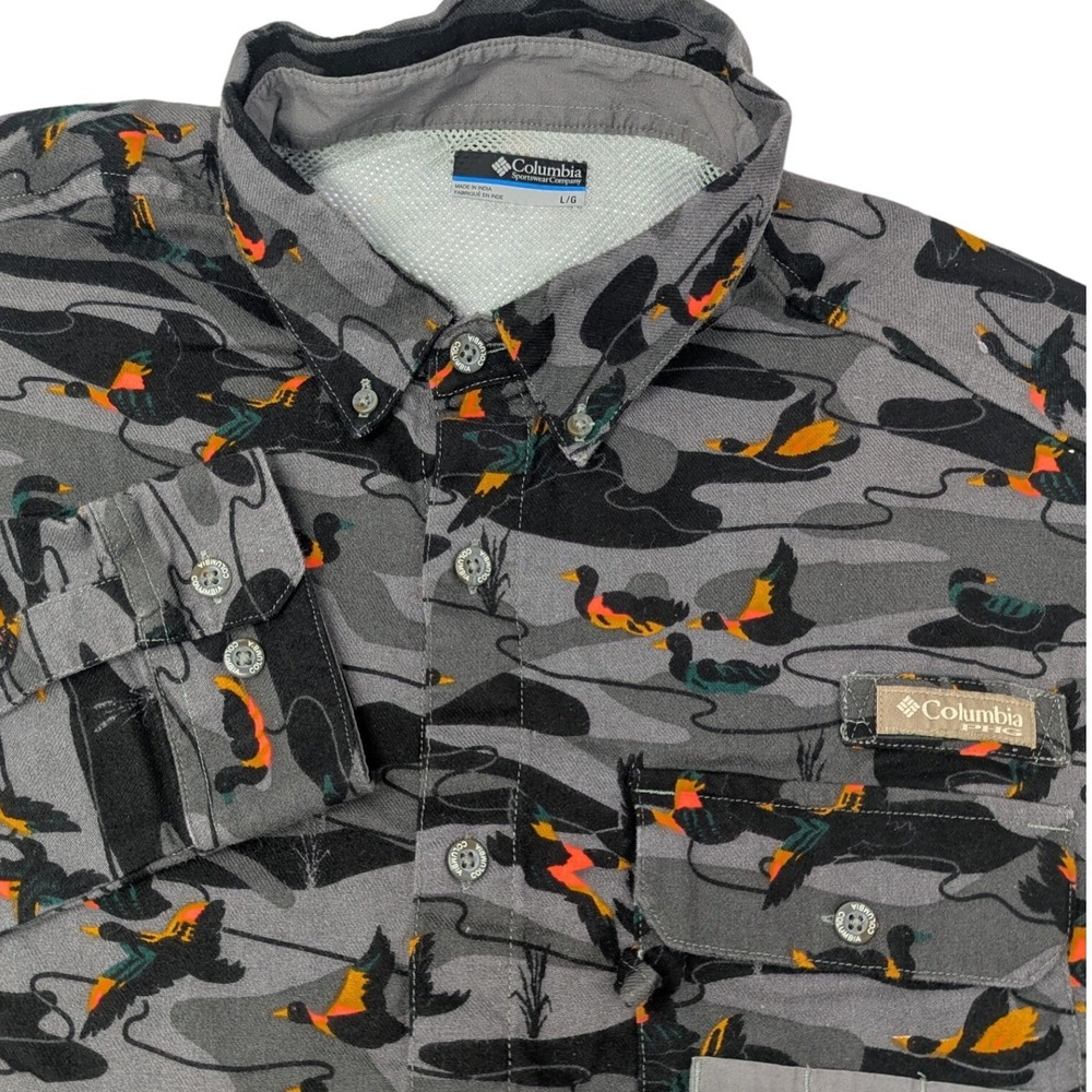 Columbia Sportswear Long Sleeve Button Down Shirt Gray Duck Camo L G - Picture 1 of 11